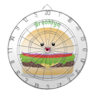 Cute happy kawaii hamburger cartoon dartboard