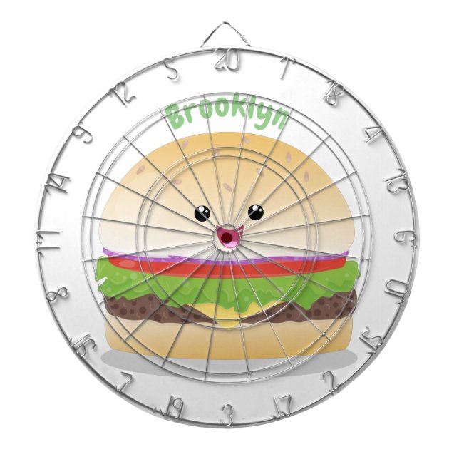 Cute happy kawaii hamburger cartoon dartboard (Front)