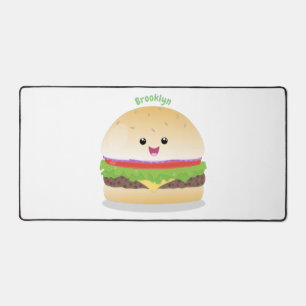 Cute happy kawaii hamburger cartoon desk mat