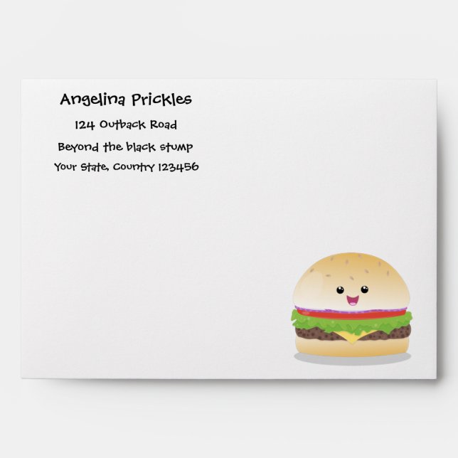 Cute happy kawaii hamburger cartoon envelope (Front)