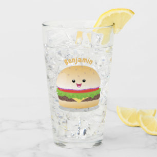 Cute happy kawaii hamburger cartoon glass