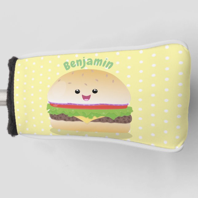Cute happy kawaii hamburger cartoon golf head cover (Front)