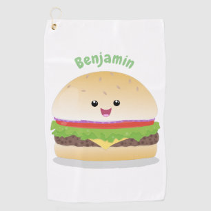 Cute happy kawaii hamburger cartoon  golf towel