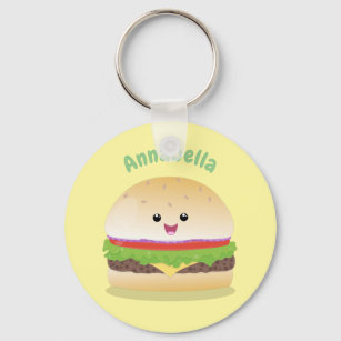 Cute happy kawaii hamburger cartoon key ring