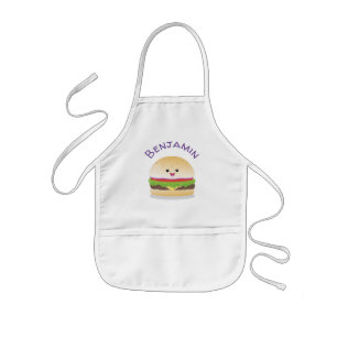 Cute happy kawaii hamburger cartoon kids apron