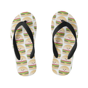 Cute happy kawaii hamburger cartoon kid's thongs