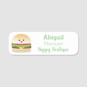 Cute happy kawaii hamburger cartoon name tag