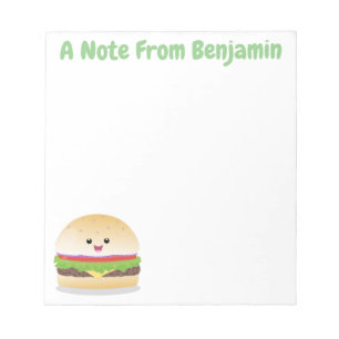 Cute happy kawaii hamburger cartoon notepad