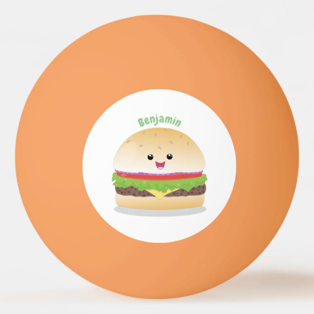 Cute happy kawaii hamburger cartoon ping pong ball (Front)