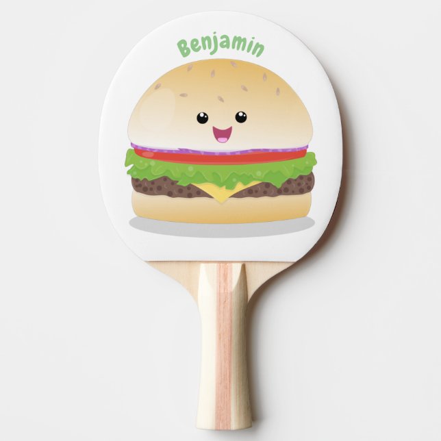 Cute happy kawaii hamburger cartoon ping pong paddle (Front)