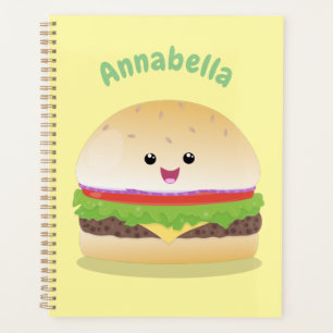 Cute happy kawaii hamburger cartoon planner