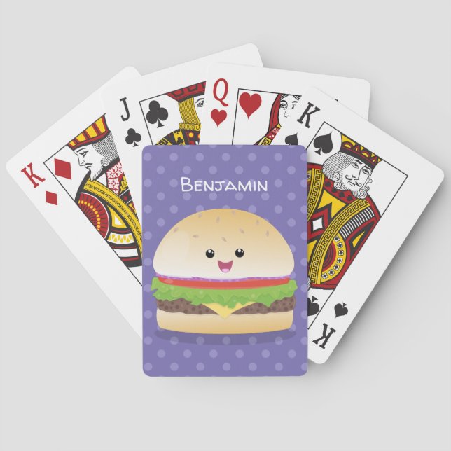 Cute happy kawaii hamburger cartoon playing cards (Back)