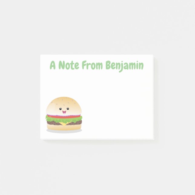 Cute happy kawaii hamburger cartoon post-it notes (Front)