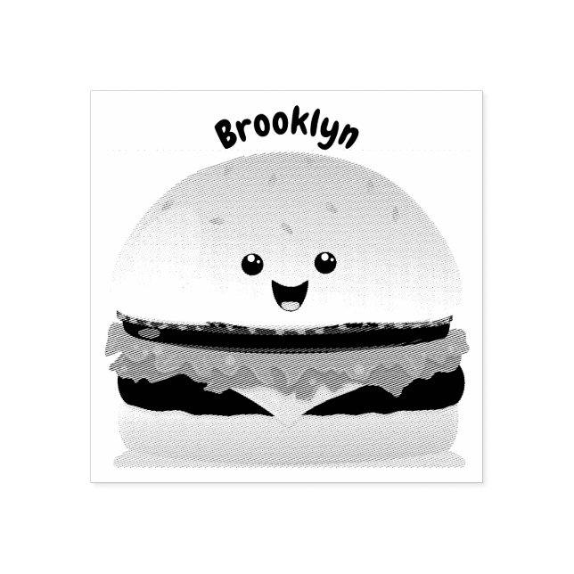 Cute happy kawaii hamburger cartoon rubber stamp (Imprint)