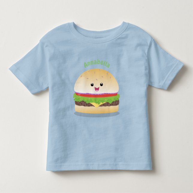 Cute happy kawaii hamburger cartoon toddler T-Shirt (Front)