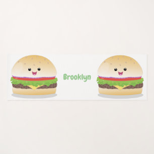 Cute happy kawaii hamburger cartoon yoga mat