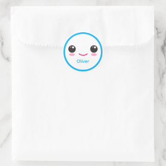 Cute Happy Kawaii Smile Customisable Sticker Blue
