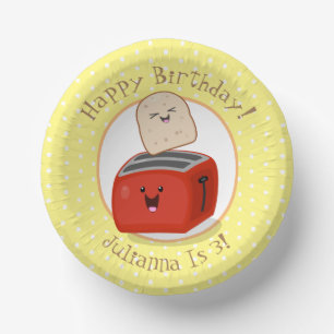 Cute happy kawaii toaster cartoon illustration paper plate