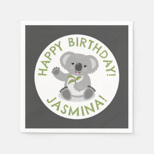 Cute happy koala personalised cartoon birthday napkin