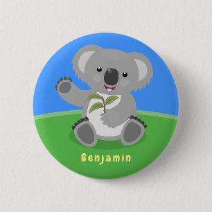 Cute happy koala waving cartoon illustration 6 cm round badge