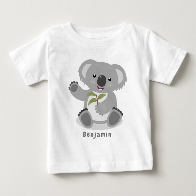 Cute happy koala waving cartoon illustration baby T-Shirt (Front)