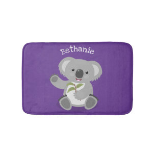 Cute happy koala waving cartoon illustration bath mat