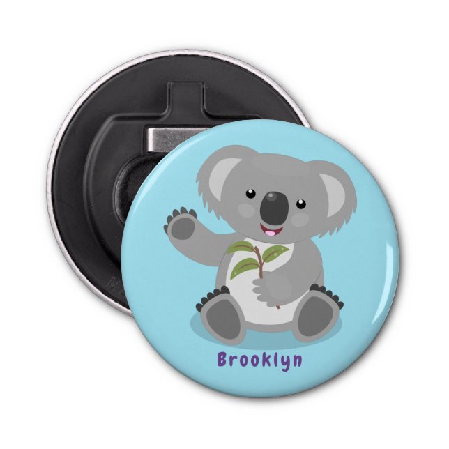 Cute happy koala waving cartoon illustration bottle opener (Front)