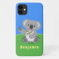 Cute happy koala waving cartoon illustration