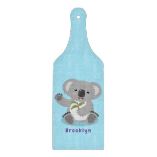 Cute happy koala waving cartoon illustration cutting board