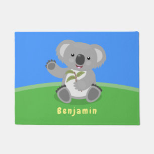Cute happy koala waving cartoon illustration doormat