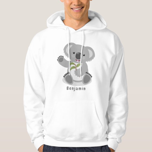 Cute happy koala waving cartoon illustration hoodie (Front)