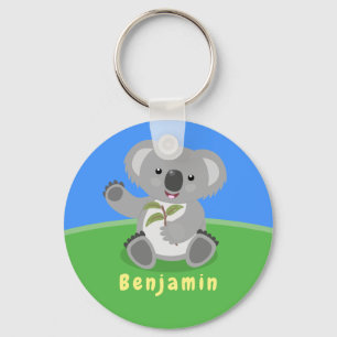Cute happy koala waving cartoon illustration key ring