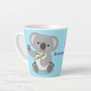 Cute happy koala waving cartoon illustration latte mug