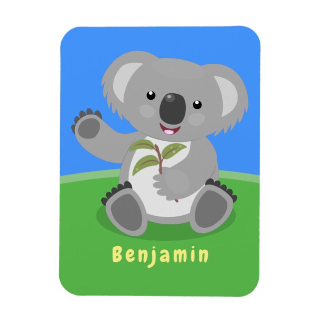Cute happy koala waving cartoon illustration magnet (Vertical)