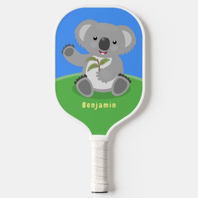 Cute happy koala waving cartoon illustration  pickleball paddle (Front)