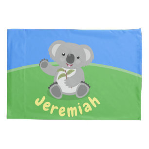 Cute happy koala waving cartoon illustration pillowcase