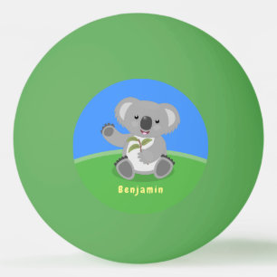 Cute happy koala waving cartoon illustration ping pong ball