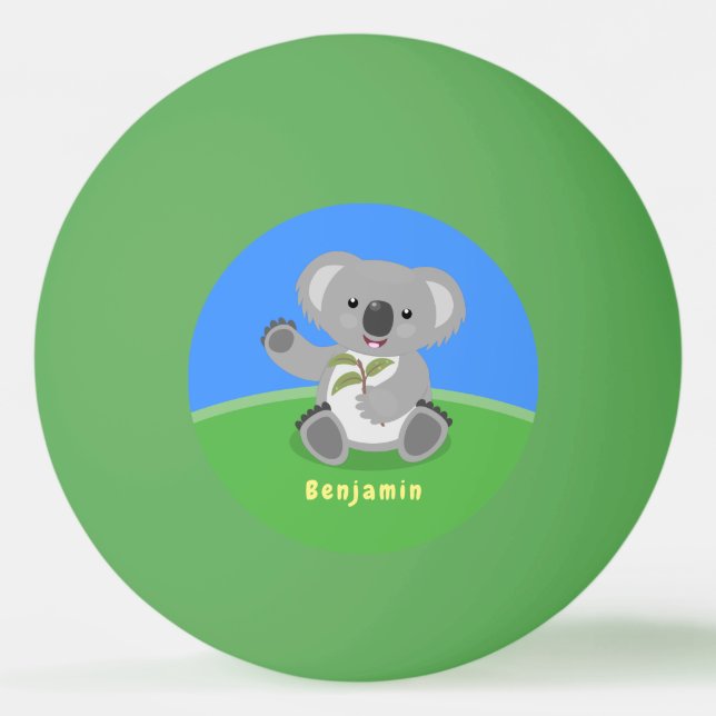 Cute happy koala waving cartoon illustration ping pong ball (Front)