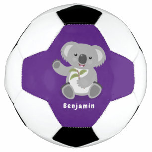 Cute happy koala waving cartoon illustration  soccer ball