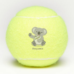 Cute happy koala waving cartoon illustration  tennis balls