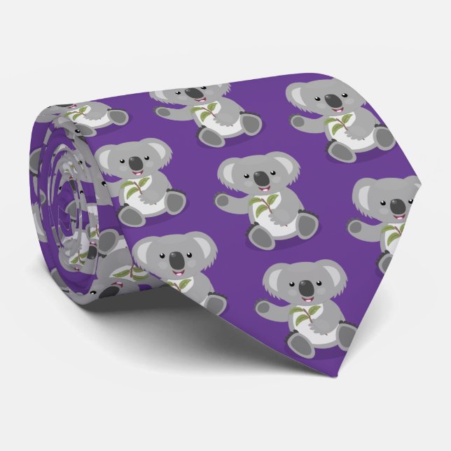 Cute happy koala waving cartoon illustration tie (Rolled)