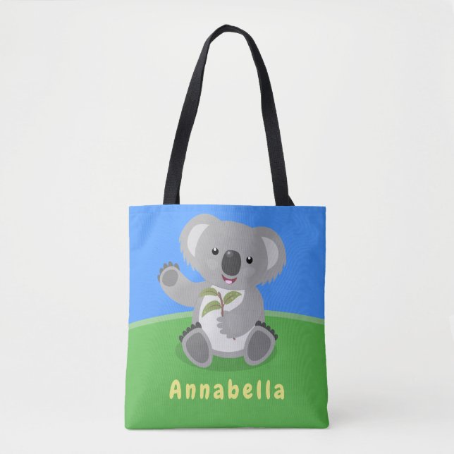 Cute happy koala waving cartoon illustration tote bag (Front)