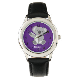 Cute happy koala waving cartoon illustration watch