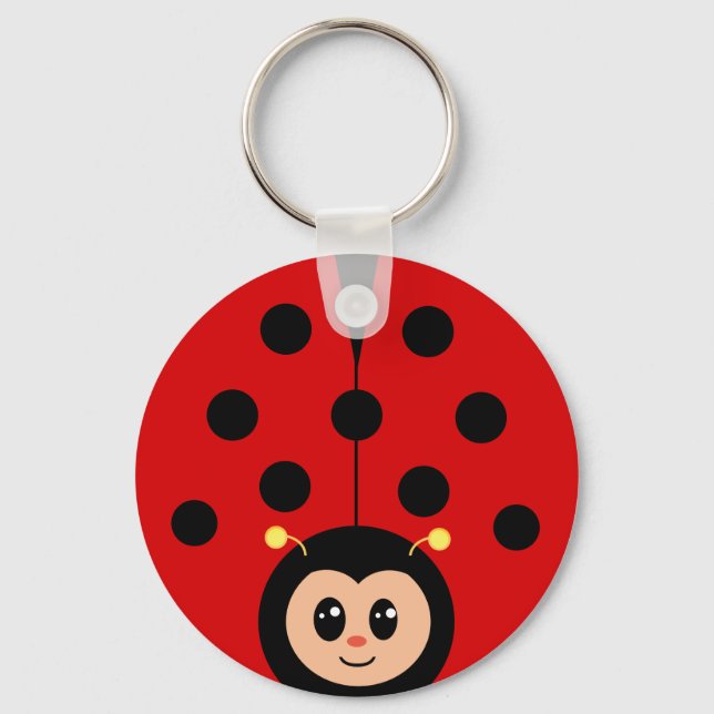 Cute Happy Lady Bug Cartoon  Key Ring (Front)