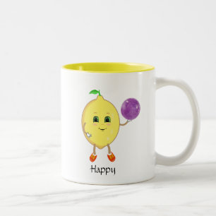 Cute happy lemon & calligraphy Two-Tone coffee mug
