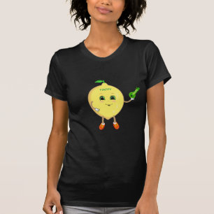 Cute happy lemon cartoon with a key & calligraphy T-Shirt
