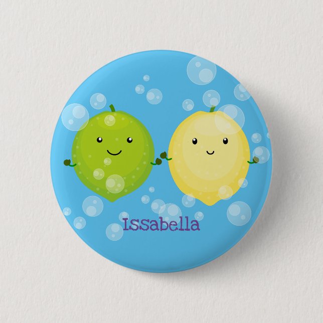 Cute happy lemon lime cartoon illustration 6 cm round badge (Front)