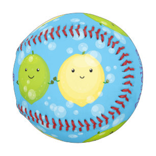Cute happy lemon lime cartoon illustration baseball