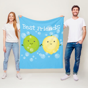 Cute happy lemon lime cartoon illustration fleece blanket