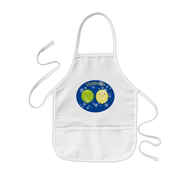 Cute happy lemon lime cartoon illustration kids apron (Front)